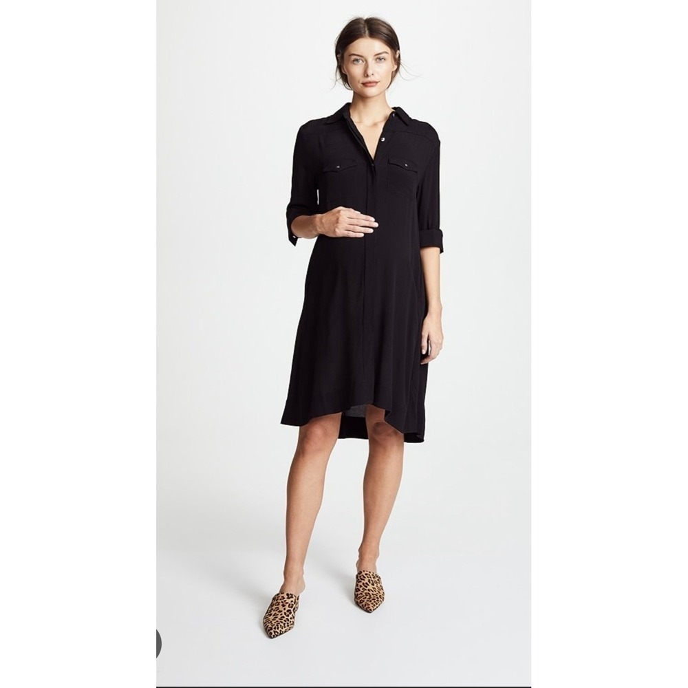 HATCH Collection The Safari Dress Black Maternity Shirt Dress One Size O/S